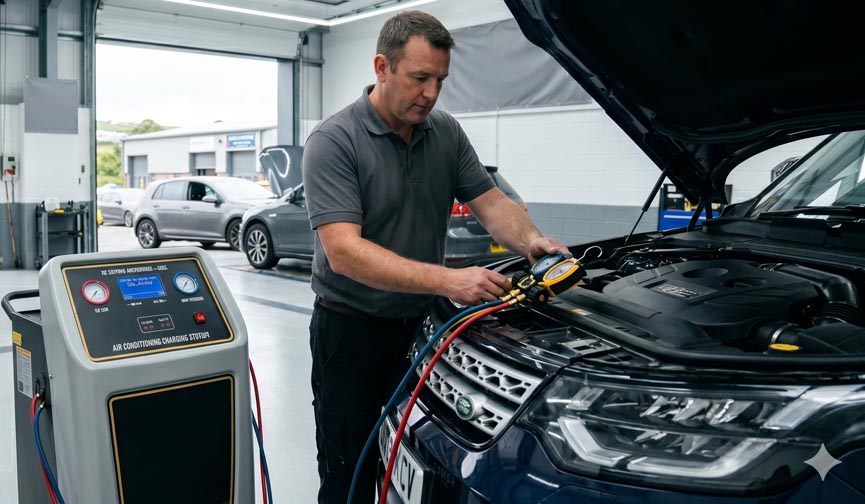 Car air conditioning regas service at Goldies Garage Isle of Man